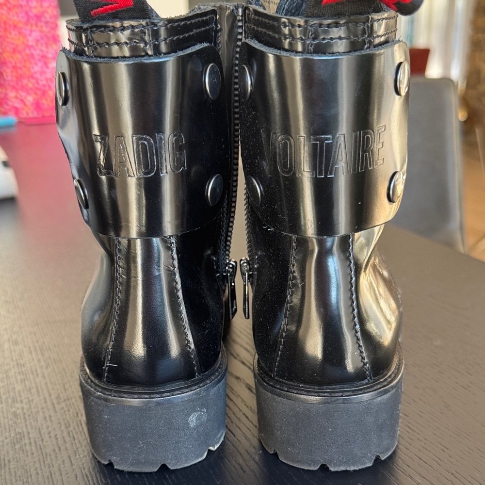 Zadig & Voltaire Glossy Black Lace-Up Boots - Picture 2 of 8